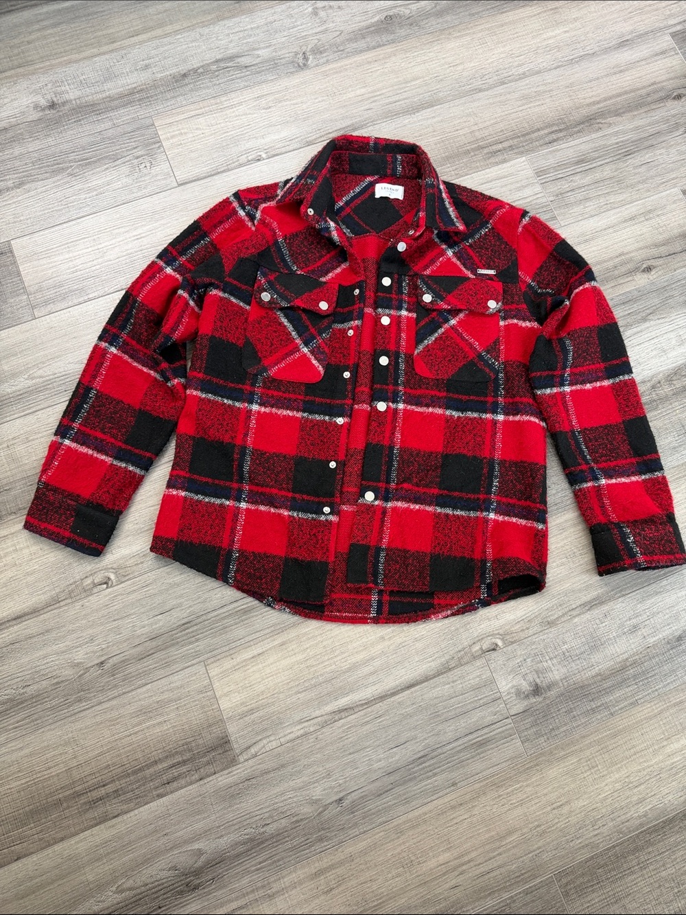 Red Plaid Button-Front Kids Shirt Jacket